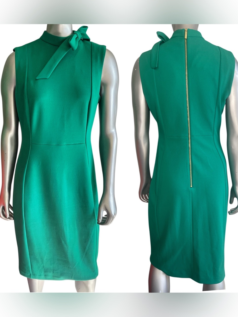 CALVIN KLEIN Emerald Green Sleeveless Sheath Dress